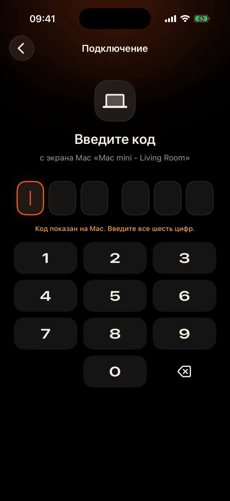 Экран ввода кода на пульте.